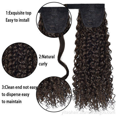 Long Curly Dark Brown Hair 18 Inch wholesale Long curly Ponytail Extension Synthetic Wrap Drawstring